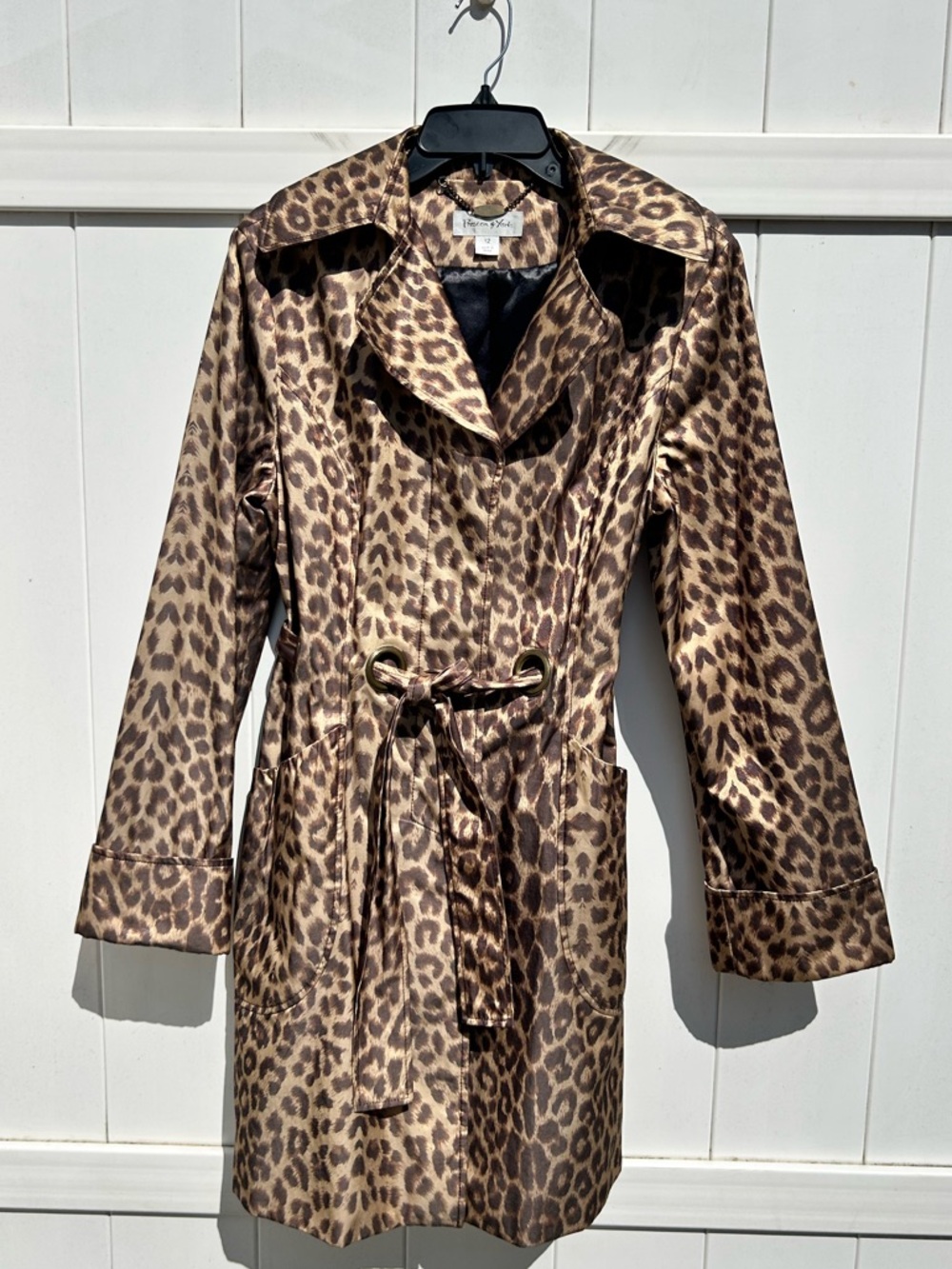Preston & York Leopard-Print Belted Rain Trench Coat in Brown Cheetah | Size 12
